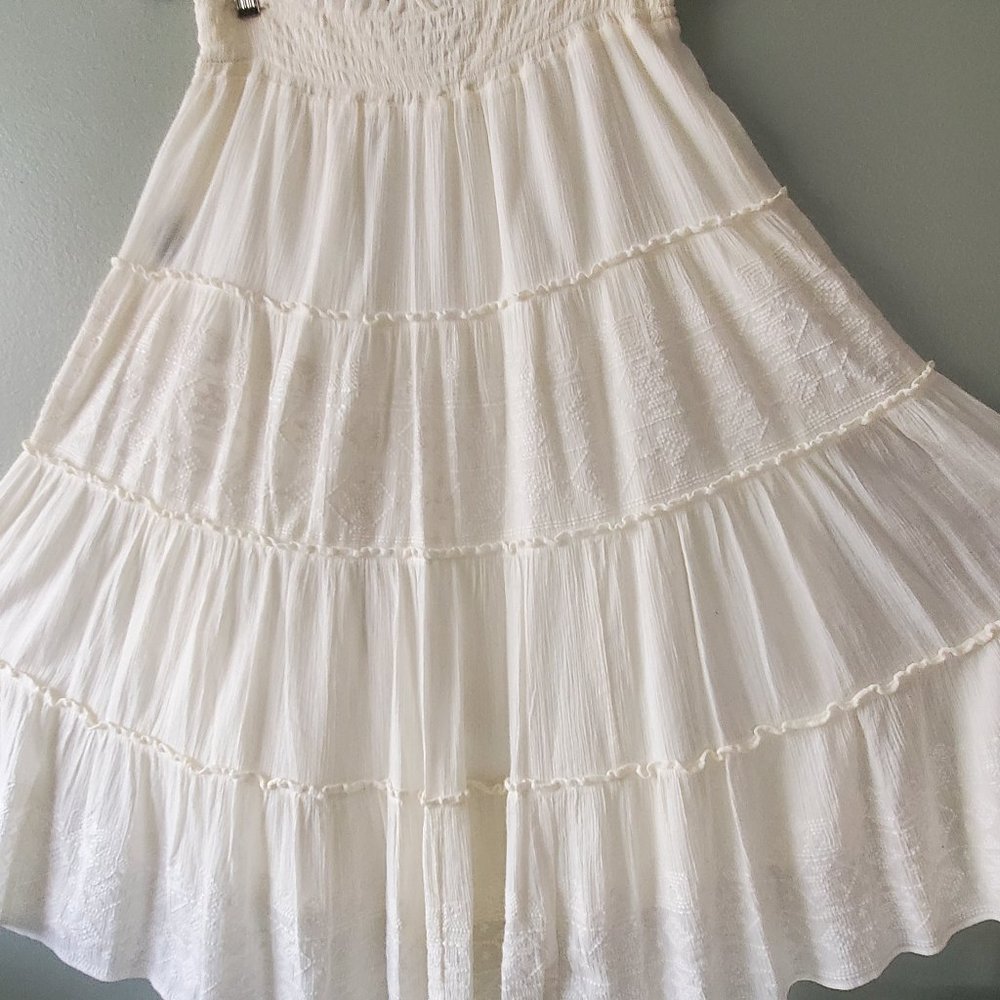 Ralph Lauren Jeans Pearl White Gypsy Embrodery Layered Skirt